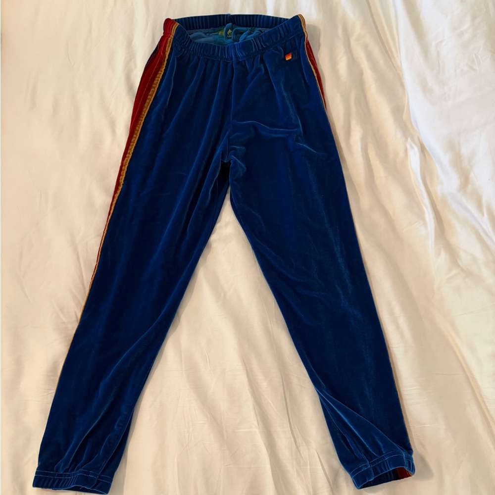 Aviator Nation Velvet Joggers in Blue with Stripes